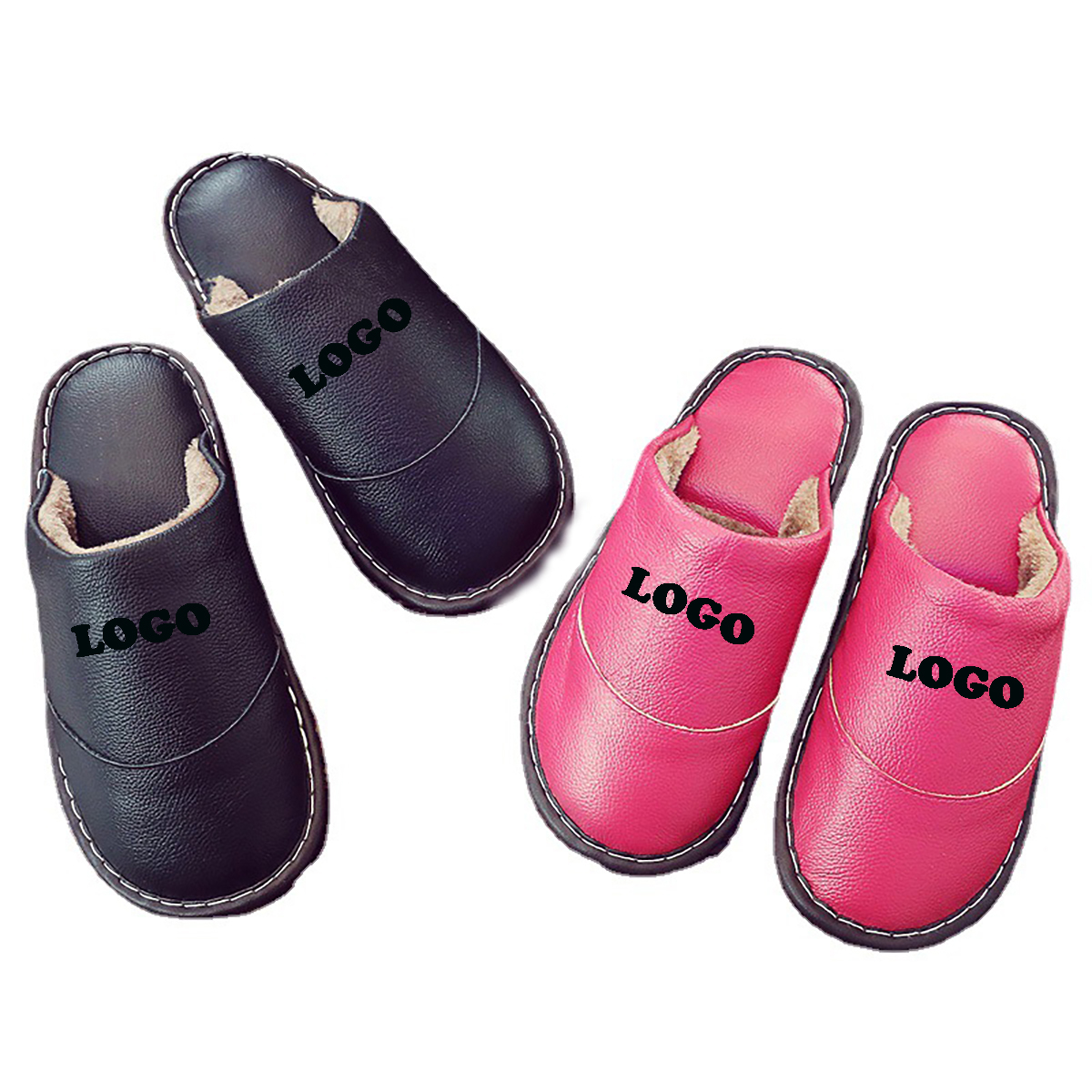 APF7034 Unisex Faux Leather Slipper w/Plush Lining Closed Toe Slippers